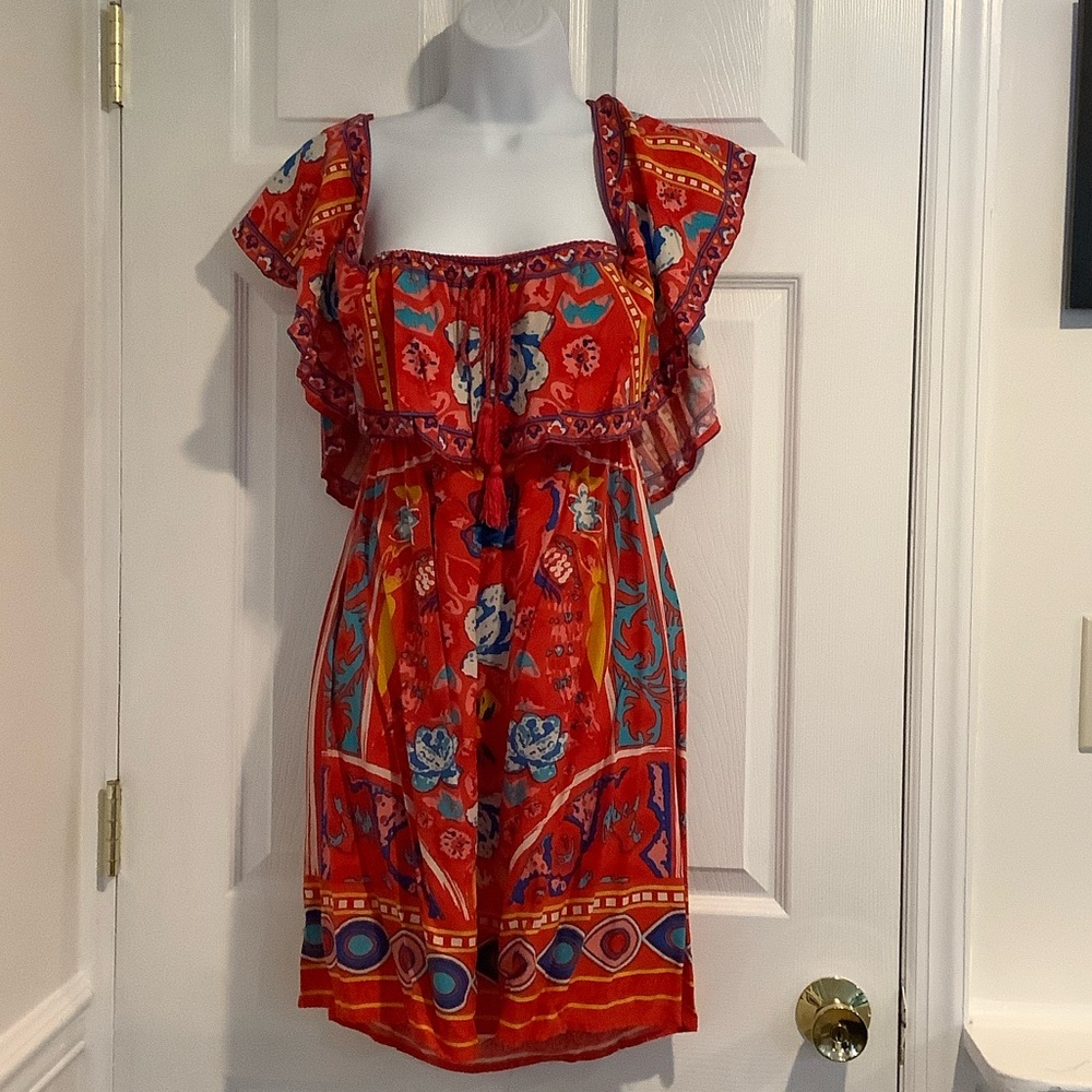 Flying Tomato Red Floral Boho Ruffle Dress